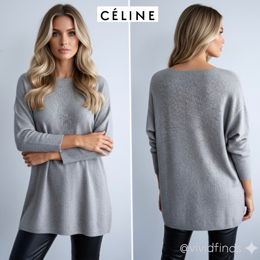 Celine Gray Cashmere Blend Oversized Sweater Tunic Dress Size M Made in Italy